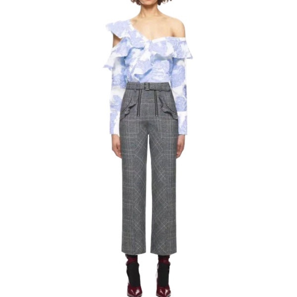 Self-Portrait Floral Fil Coupe Asymmetric Ruffle Top